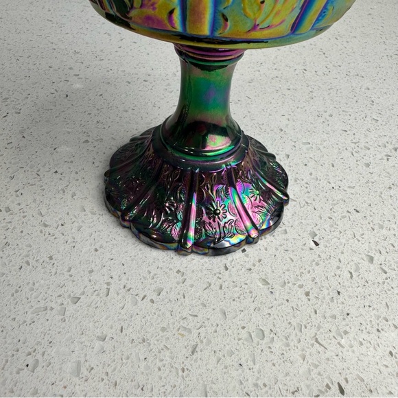 RARE Fenton Black Amethyst 1970s Carnival Glass Daisy Covered Compote Candy Dish - Picture 9 of 12